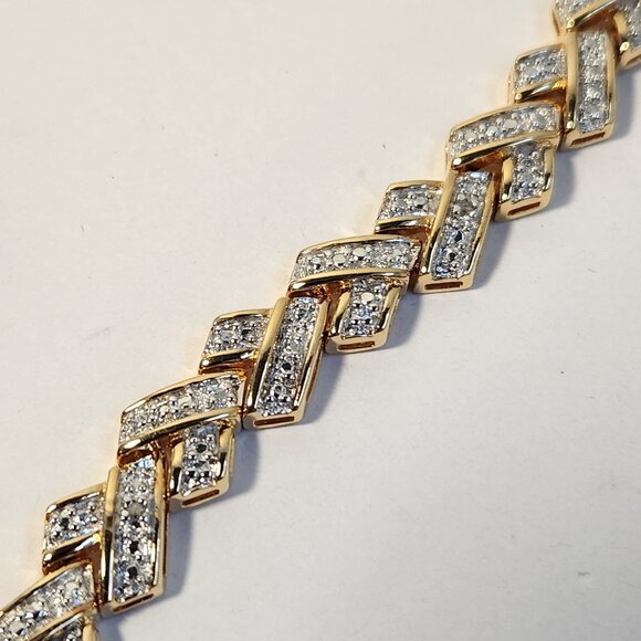 VTG 1992 Ross Simmons Diamond Chevron Tennis Link Bracelet 18K/925 7.5" 20g - Picture 8 of 14